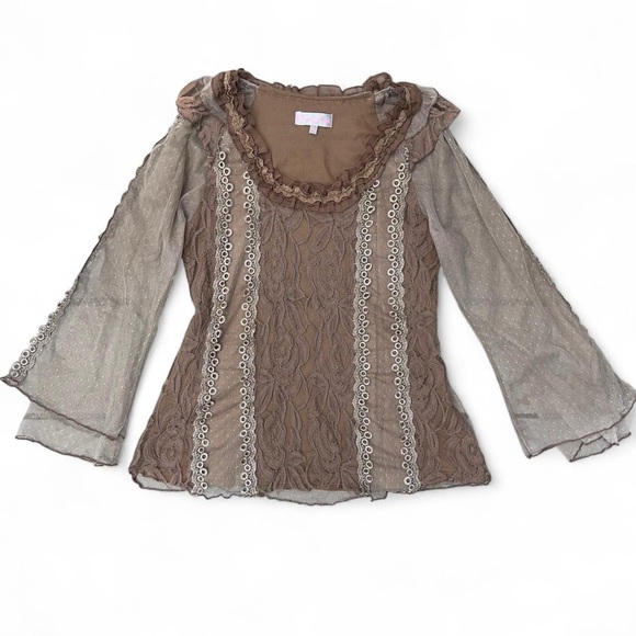 Vintage y2k Pretty Angel Whimsical Long Sleeve Lace Mesh Boho Flowy Blouse - Picture 1 of 10